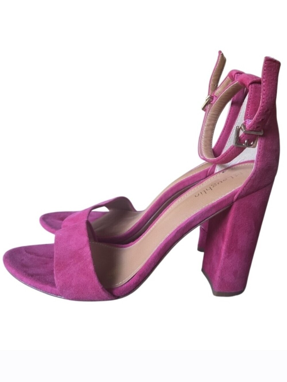 J. McLaughlin Madison Pink Suede Ankle Strap Block Heels Size 8